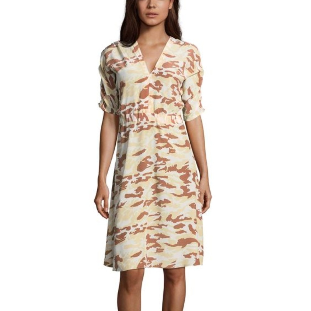 *Store Closing Sale*  Tucker NYC Market Dress Tan Camo in Crepe de Chine